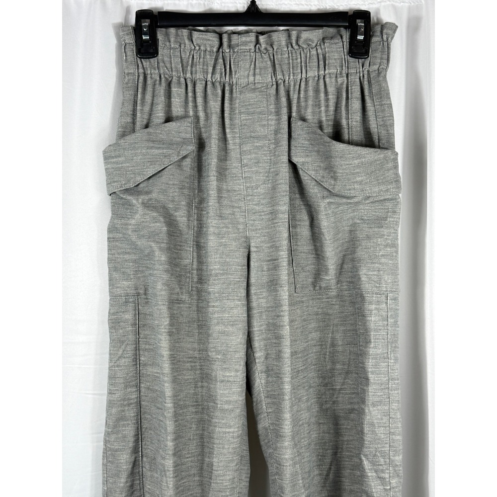 ZARA Women Gray Textured Paperbag Waist Cropped Pants Elastic Waist Pockets XS - Picture 2 of 7
